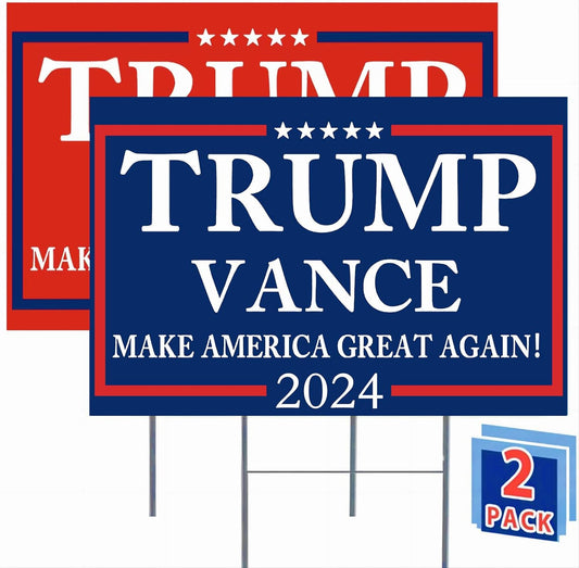 (2-Pack) Red & Blue Trump Vance Yard Sign 2024 - 18" X 12" Double-Sided MAGA Sign w/ Metal H-Shaped Stake