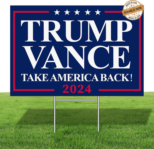 Trump Vance Yard Sign 2024 Yard Sign,18×12 Inch with H Stake Double Sided, Display for President Outdoor Lawn (2 Styles)