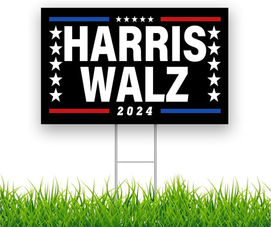 2024 Harris Walz Yard Sign 18" x 12" Inches Double Sided with H-Metal Stakes