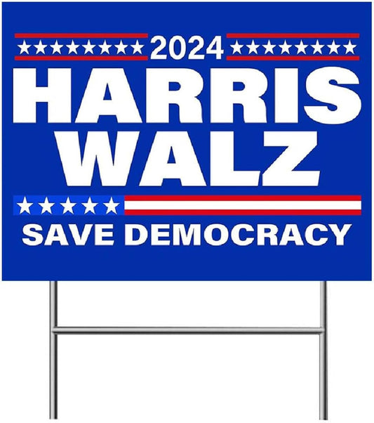 Kamala Harris Walz Waltz "Save Democracy" 2024 Yard Sign - 14.32” X 11.81” Double Sided with Metal Stake