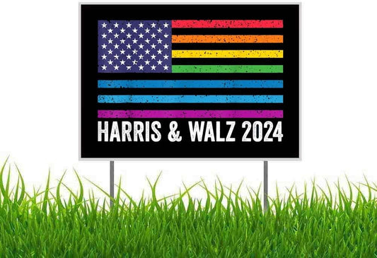 Harris Walz Rainbow Yard Sign 2024 Outdoor Lawn Garden with Metal Stake (Single-Sided)