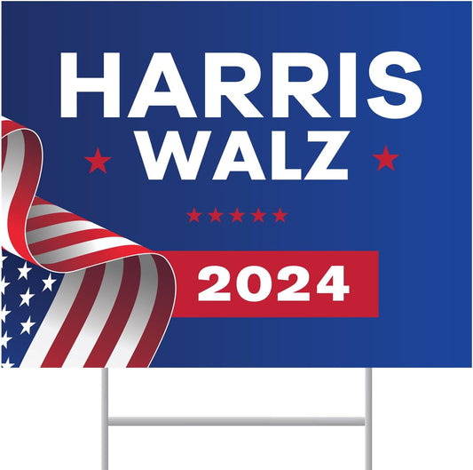 Harris Walz 2024 Yard Sign 17.5" X 13.5" with Stakes Double Sided Harris/Waltz for President/VP 2024 Sign (Dark Blue)