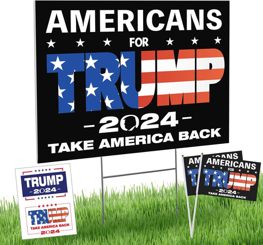 17" X 13" Trump 2024 Yard Sign, Double-Sided "Take America Back" w/ Metal H-Frames + 2Pcs Small Trump Flag & 4Pcs Trump Tattoos