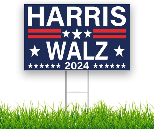 Blue & Red Harris Walz 2024 Yard Sign18" X 12" Inches Double-Sided with H-Shaped Metal Stake