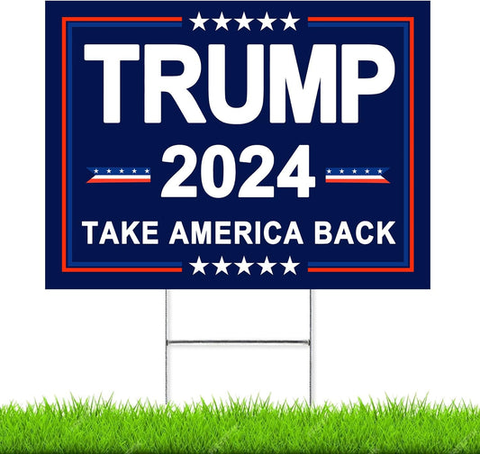 16" x 12" Double-Sided 2024 Trump Yard Sign with H-Stakes "Trump 2024 Take America Back" Presidential Republican Yard Signs