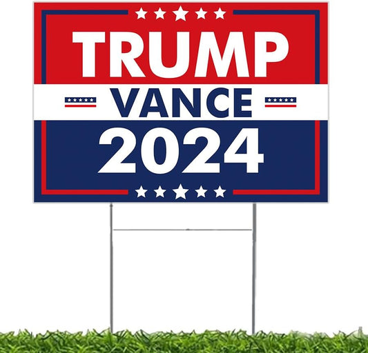 2024 Trump Vance Patriotic Yard Sign with H-Stakes, Double Sided 18X12 Inch President Election Lawn Outdoor