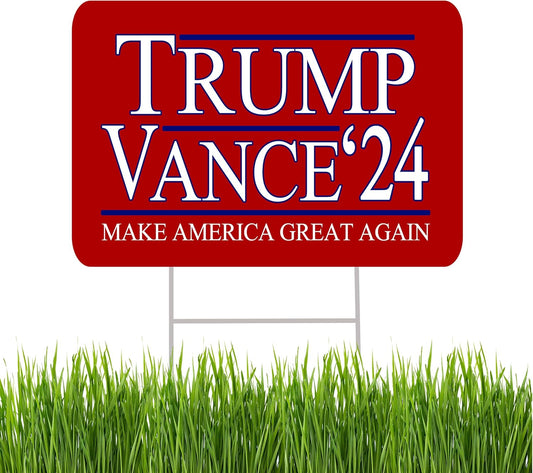 Trump JD Vance 2024 Yard Sign with H Stake Double Sided for President Donald Trump Republican Conservative Red