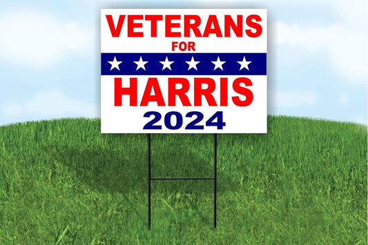 Kamala Harris Yard Sign "Veterans for Harris 2024" 18"X24" w/ Stand (Single-Sided)