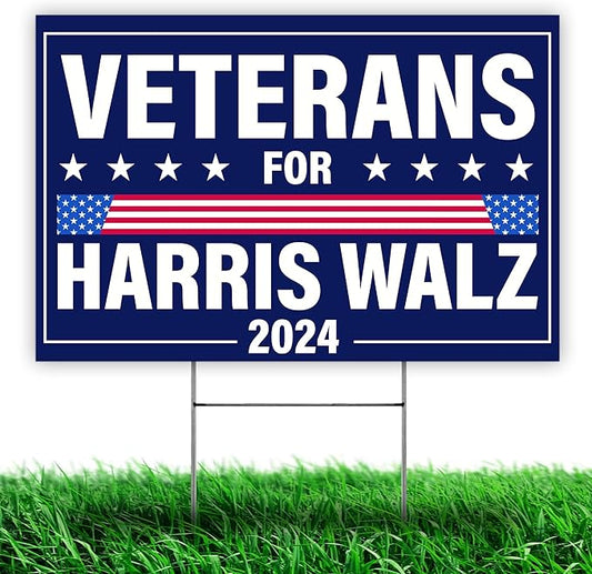 [18"x12"] Veterans For Harris Walz 2024 Yard Sign Double Sided w/ H-Stakes