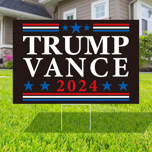 Trump Vance 2024 Yard Sign 12" X 17" or 16" X 24" Double Sided w/ H-Stake Sign President Trump Vice President JD Vance Outdoor Lawn, Garden