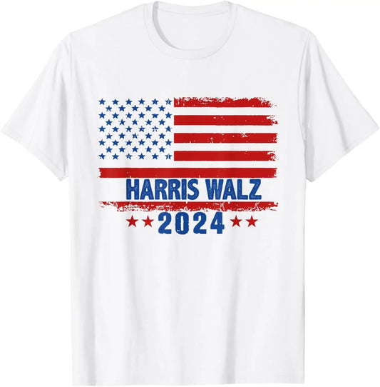 Harris Walz T-Shirt for 2024 Tim Waltz American Flag Shirt Democrat Tee