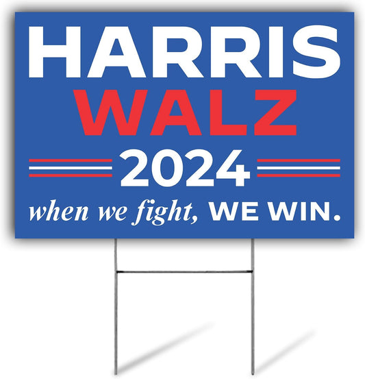 2024 Harris Waltz Yard Sign, 18" x 12" & 24" x 18" Double-Sided w/  H-Stake 