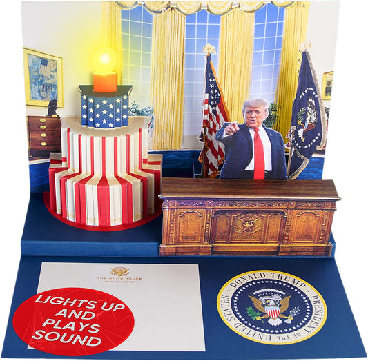 Trump Pop Up President Oval Office Birthday Card with Light & Sound Says Happy Birthday in Donald Trump REAL Voice 