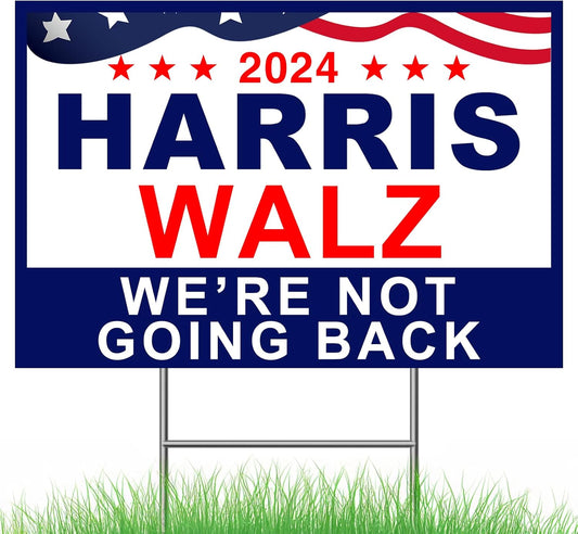 Harris Walz 2024 Yard Sign, Presidential Democracy, 18” X 12” Double Sided, Coroplast with Metal H-Stake, (1-6 Pack)